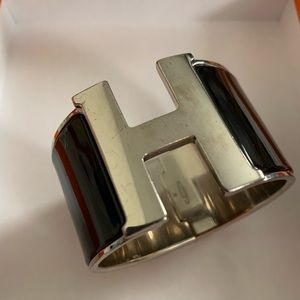 Hermes Enamel Extra Wide Clic Clac H Bracelet PM Black